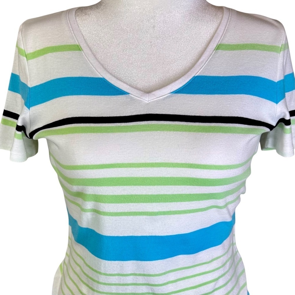 Talbots V-Neck Tee Short Sleeve Stripes Size M - Picture 3 of 10